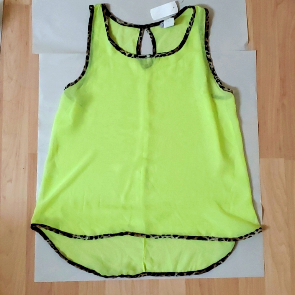 NWT Sheer Light Green Top with Animal Print
